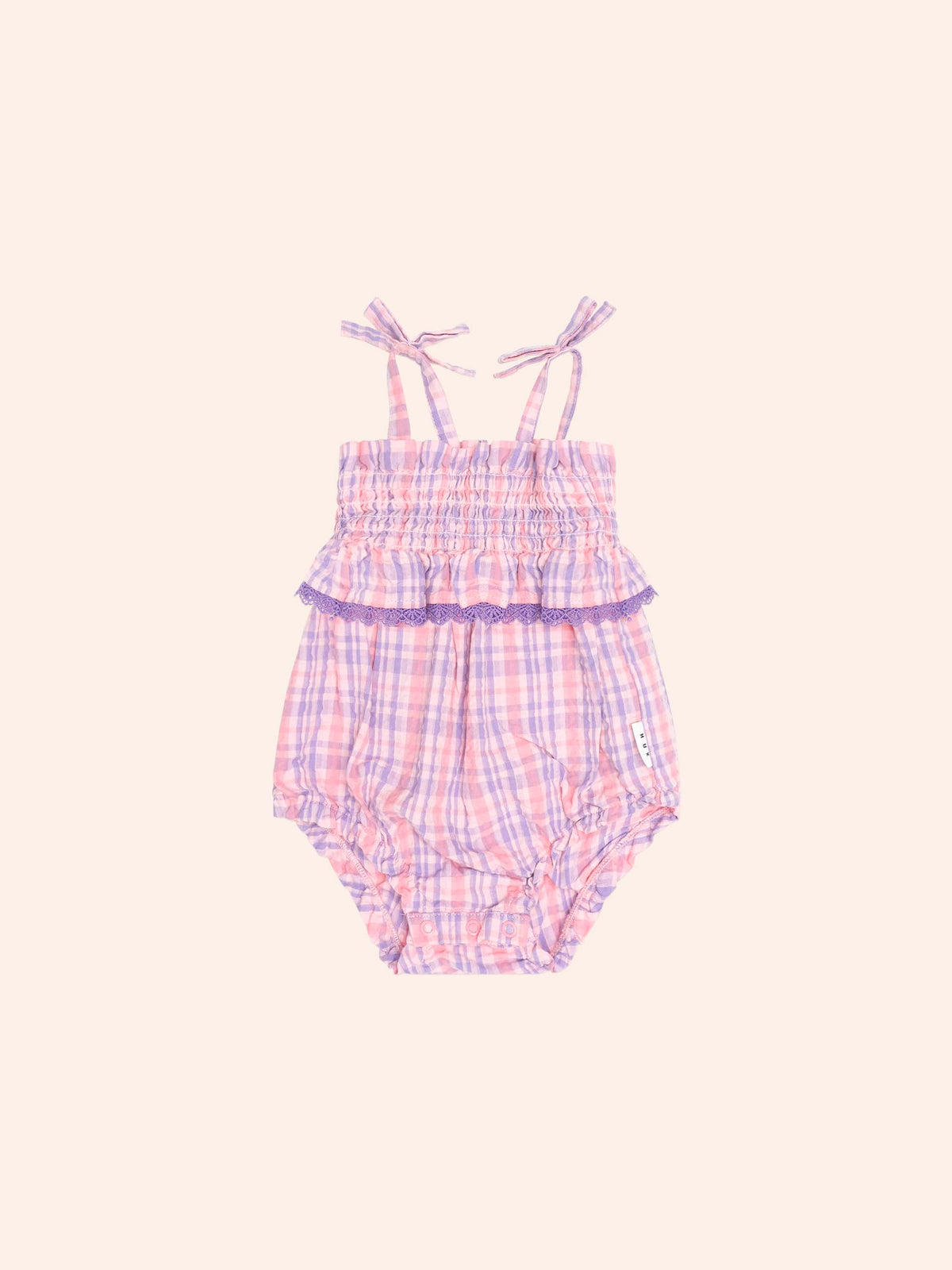 HUXBABY Tropical Check Tie Romper in MULTI