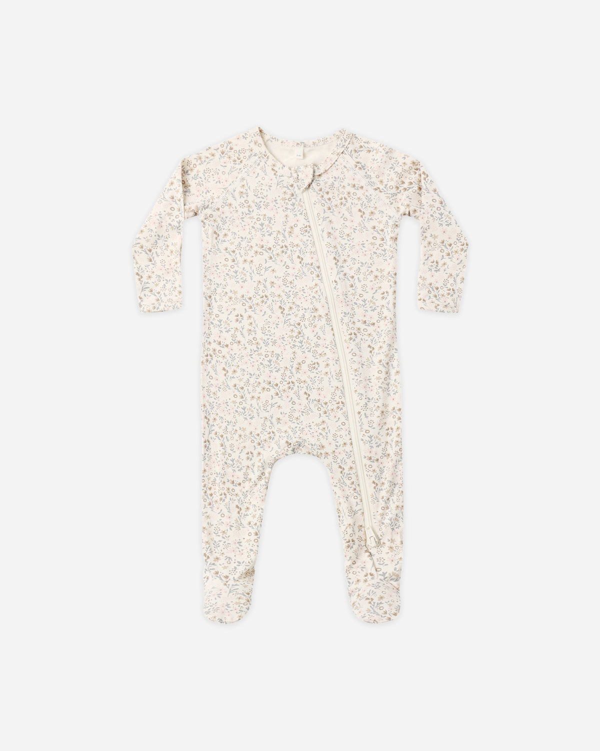 Quincy Mae Bamboo Zip Footie Bloom in NATURAL