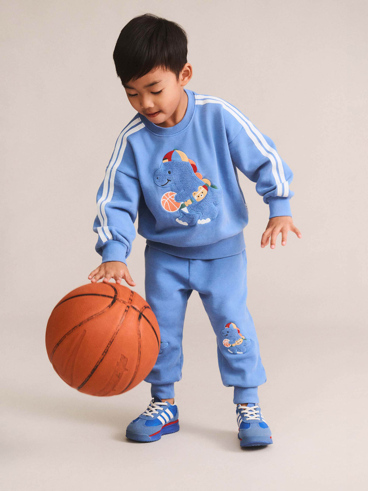HUXBABY BALLER DINO SPORTY STRIPE SWEATSHIRT in VINTAGE BLUE GARMENT DYE