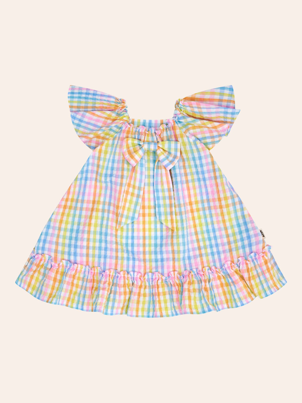 HUXBABY Rainbow Check Bow Dress in Single