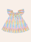 HUXBABY Rainbow Check Bow Dress in Single