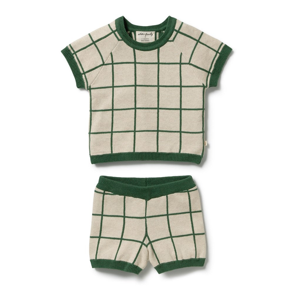 Wilson and Frenchy Lagoon Organic Knitted Check Set in Lagoon