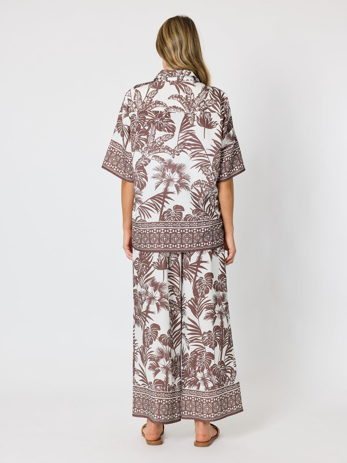 Hammock & Vine Palm Cove Print Shirt - Espresso White in Espresso White
