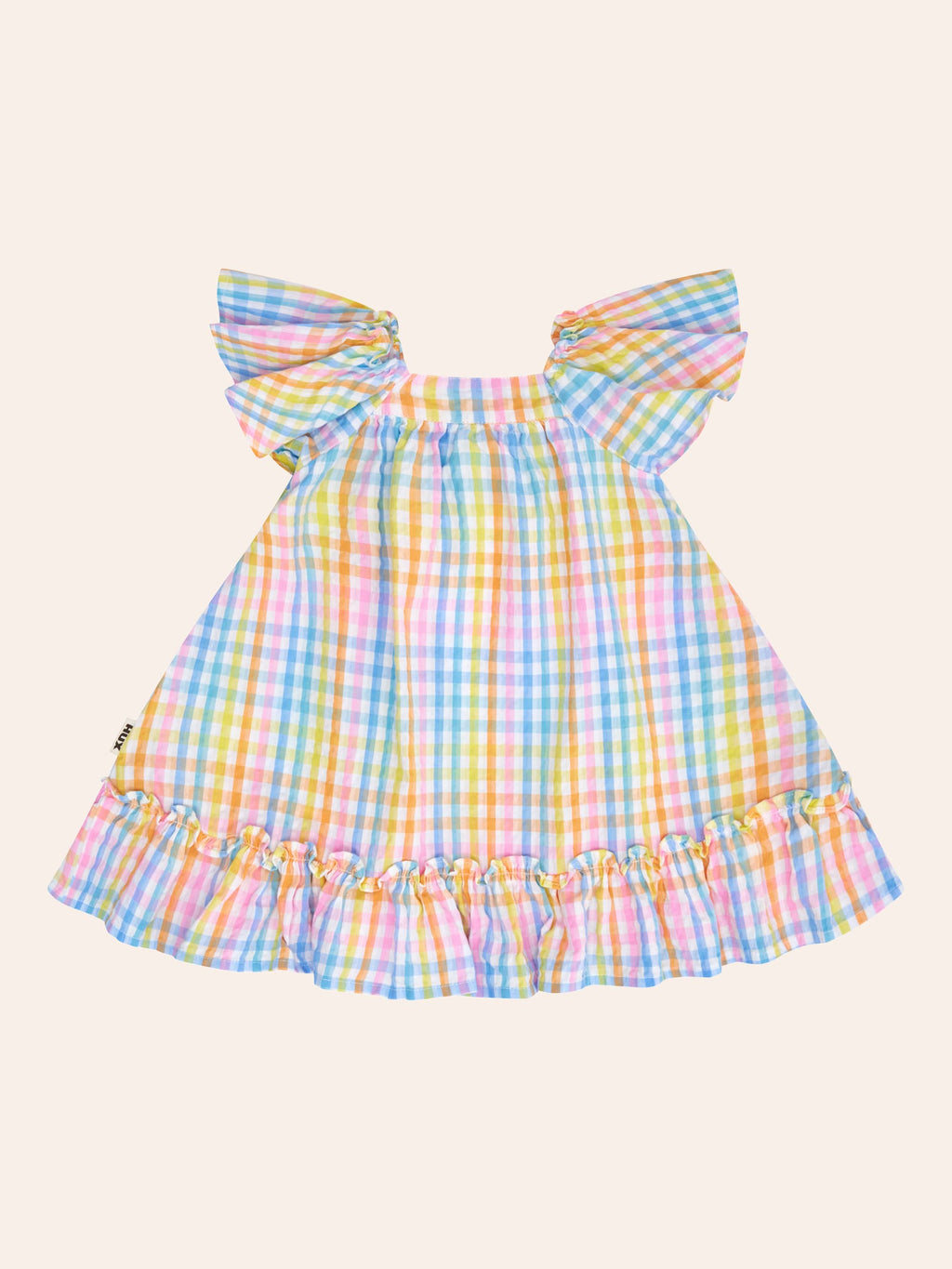 HUXBABY Rainbow Check Bow Dress in Single