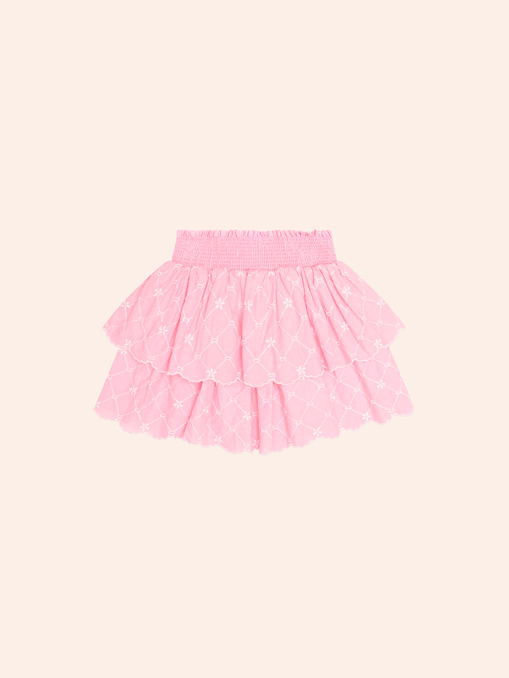 HUXBABY FLORAL BRODERIE TIERED SKIRT in PEONY