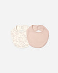 Quincy Mae Jersey Snap Bib, 2 Pack Floral Vine, Dusty Rose in DUSTY-ROSE