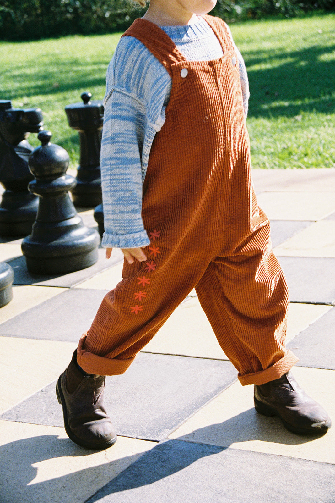 Grown Organic Cord Overalls - Brick in Single