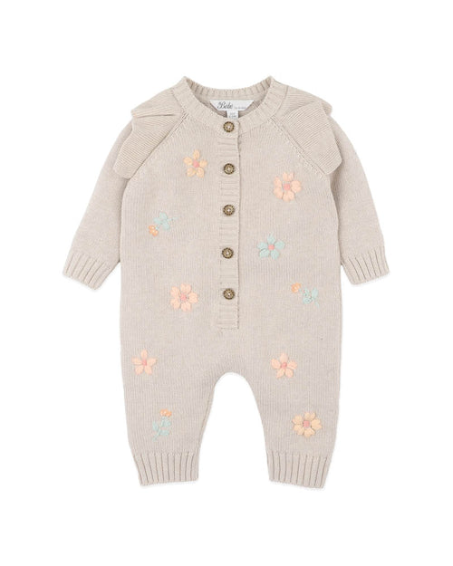 Bébé by Minihaha Fern Hand Emb. Organic Knitted Romper in NATURAL