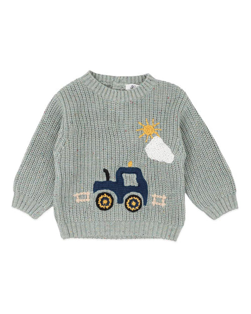 Bébé by Minihaha Hunter Tractor Knitted Jumper in GREEN