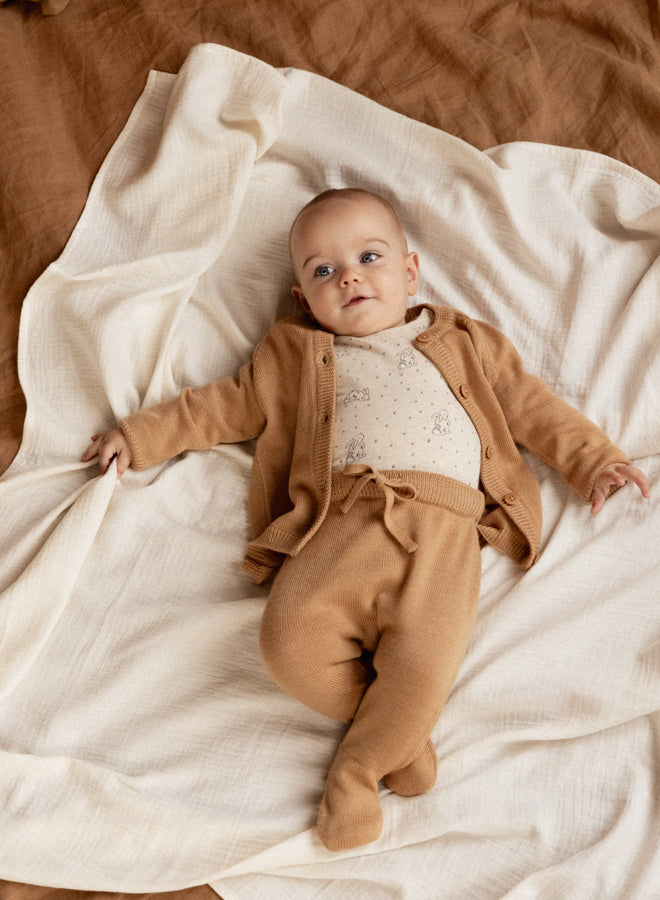 Nature Baby Merino Wool Knit Footed Rompers in Caramel