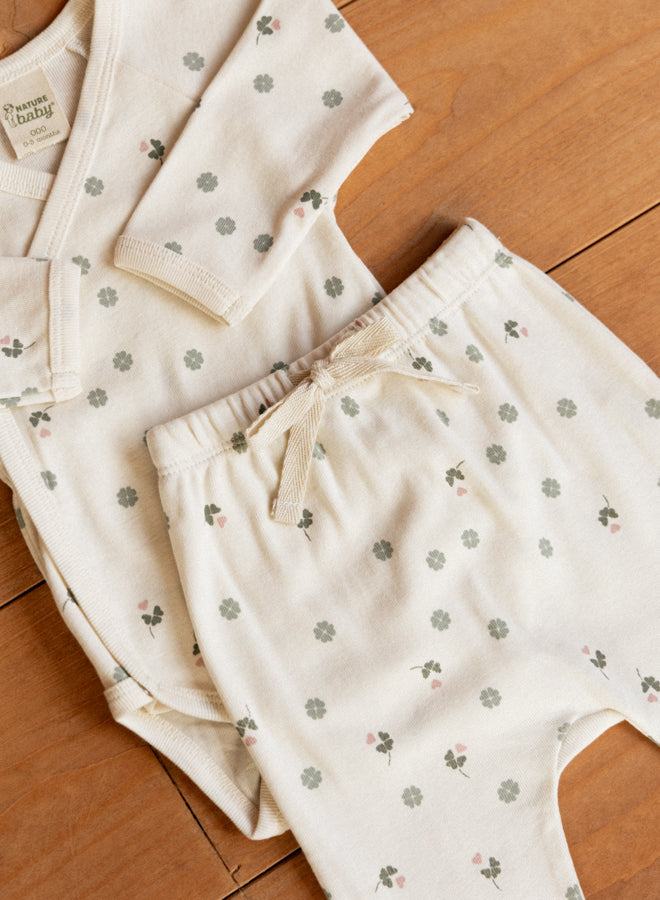 Nature Baby Long Sleeve Kimono Bodysuit in Lucky Print