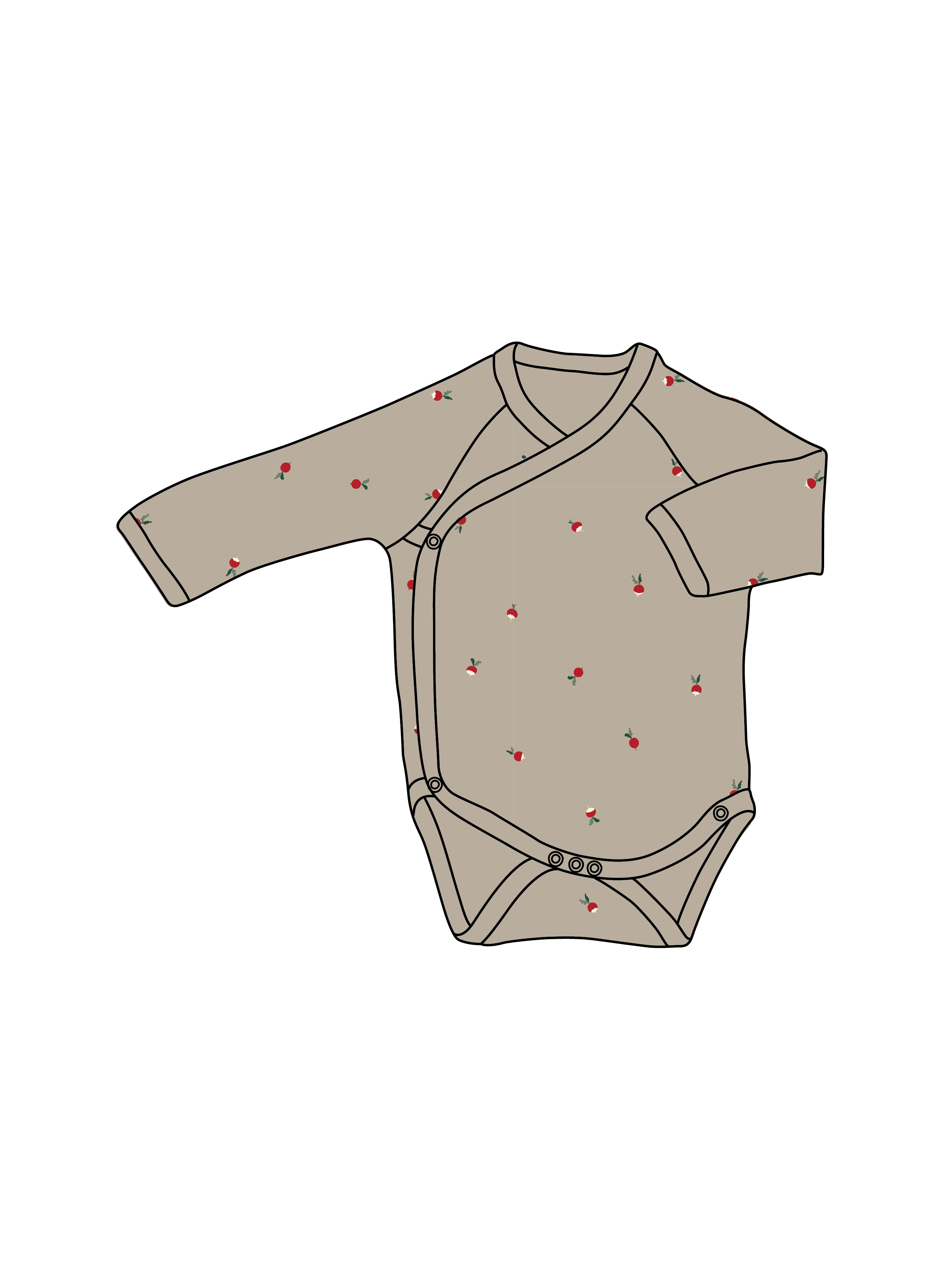 Nature Baby L/S Kimono Bodysuit in Radish Print