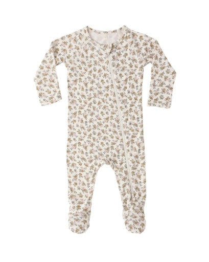 Quincy Mae Bamboo Zip Footie Wildflower in IVORY