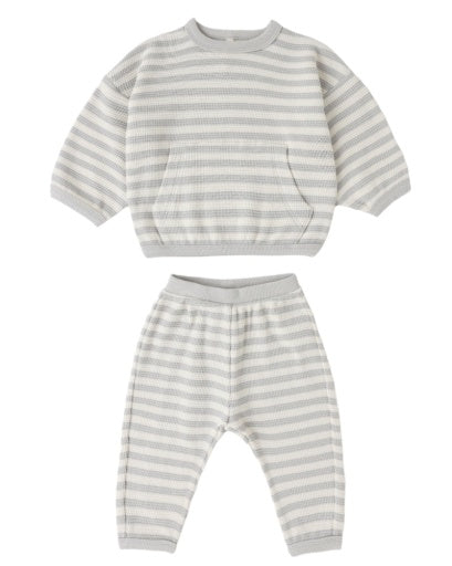 Quincy Mae Waffle Sweater Set Sky Stripe in SKY