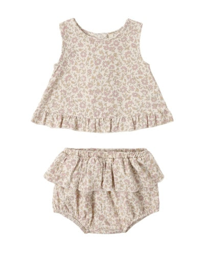 Quincy Mae Ruffled Tulip Top + Bloomer Set Dahlia in NATURAL