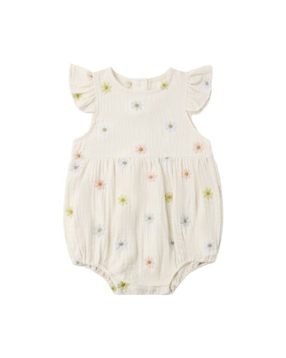 Amelia Romper Embroidered Daisies in NATURAL