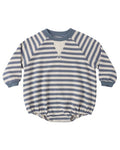 Rylee + Cru Crewneck Romper Marine Stripe in MARINE