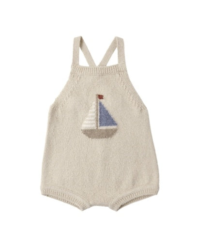 Rylee + Cru Fisher Romper Sailboat in PEBBLE
