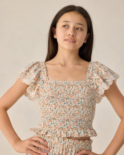 Rylee + Cru Teen Zayla Top Flower Fields in IVORY