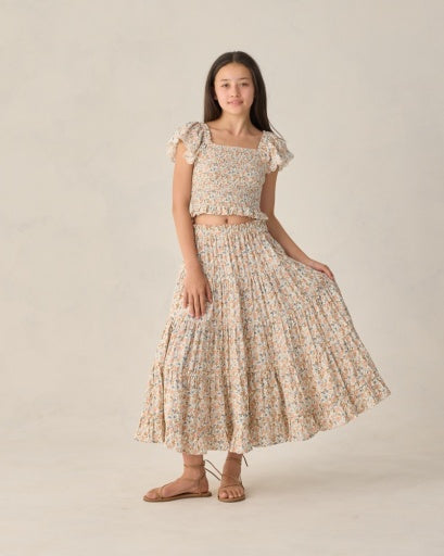 Rylee + Cru Teen Ruffle Tiered Maxi Skirt Flower Fields in IVORY