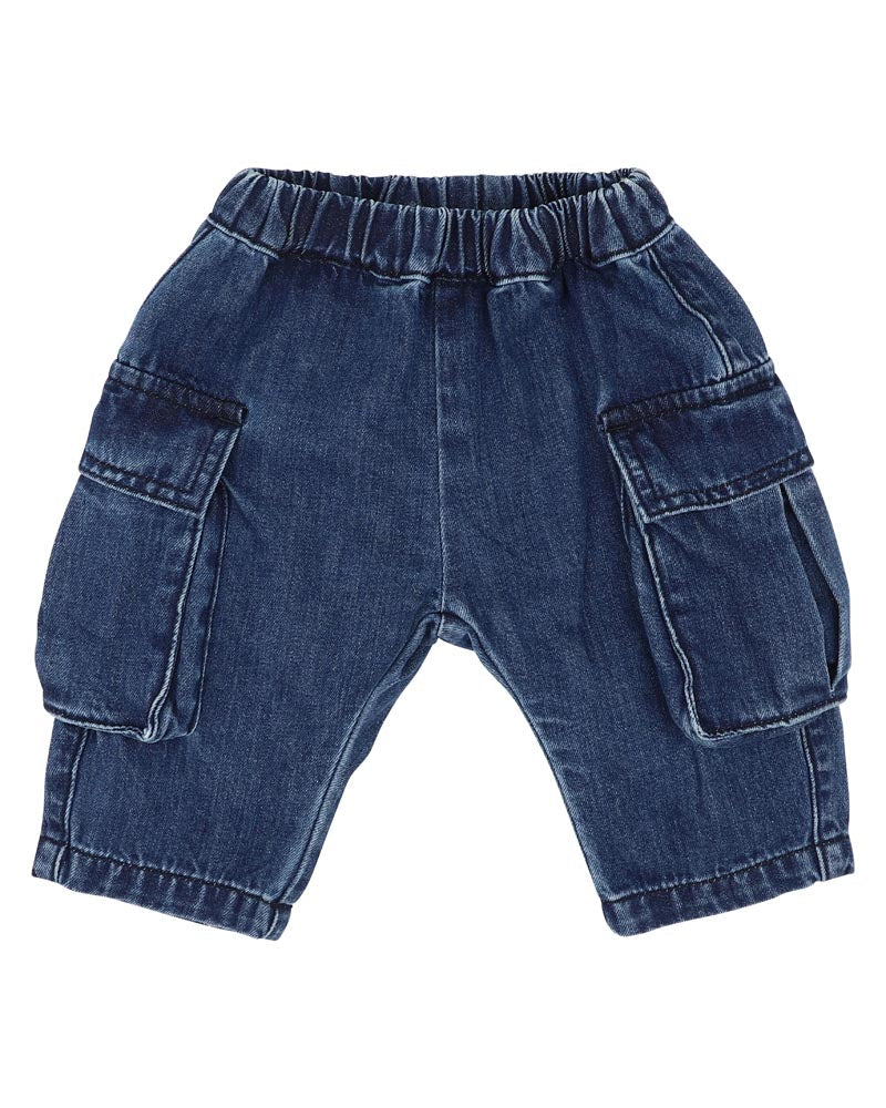 Fox & Finch Indigo Pull On Cargo Jeans in BLUE