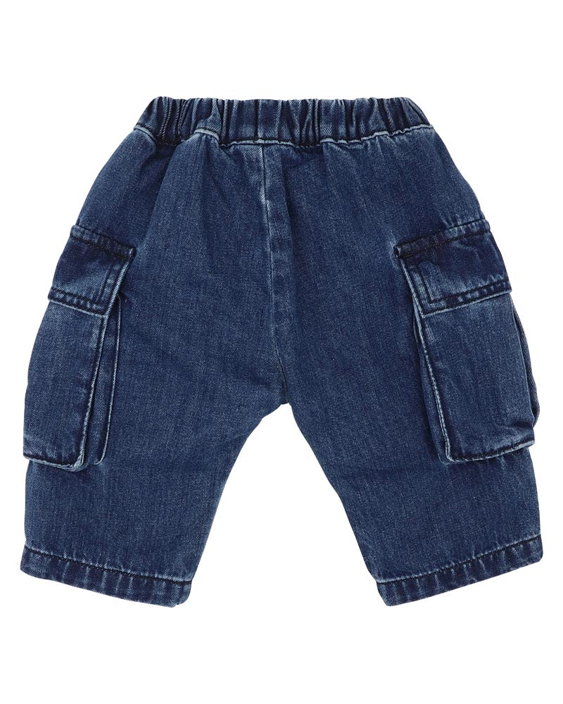 Fox & Finch Indigo Pull On Cargo Jeans in BLUE