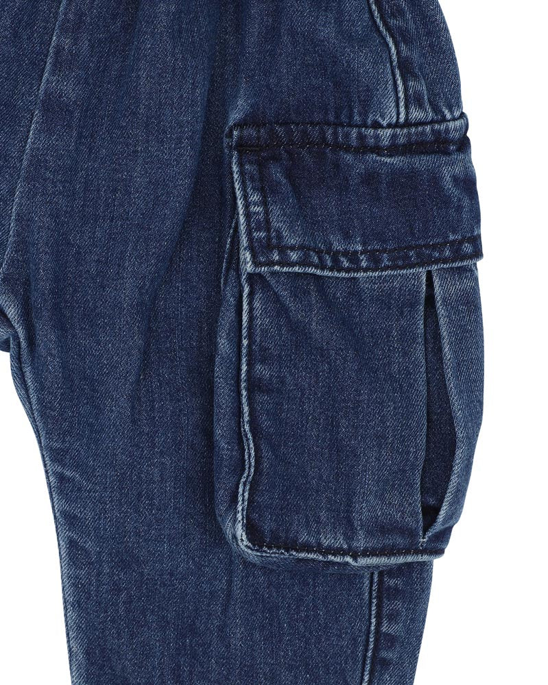 Fox & Finch Indigo Pull On Cargo Jeans in BLUE