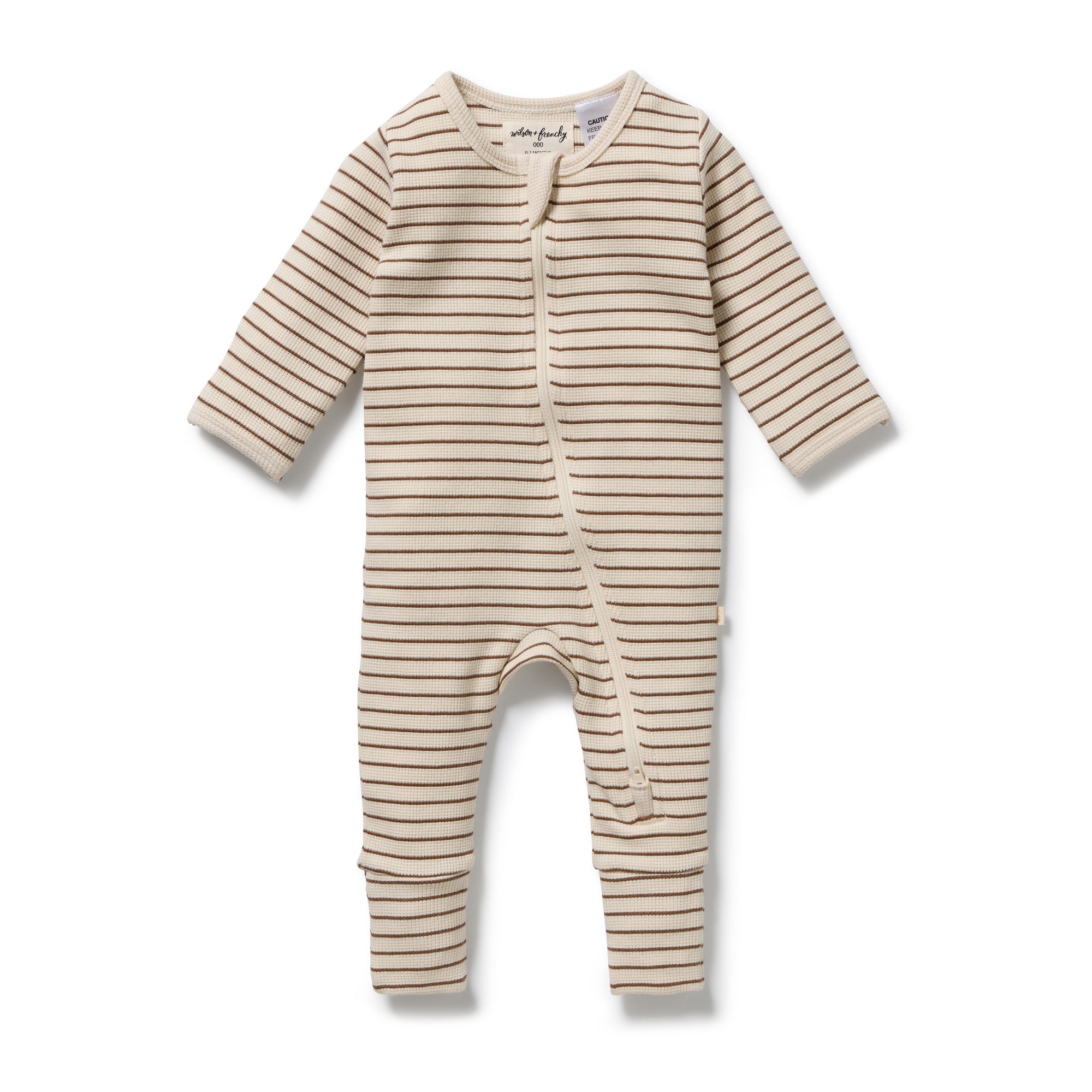 Wilson And Frenchy Nutmeg Stripe Organic Waffle Zipsuit