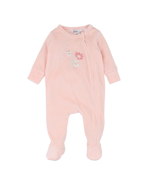 Bébé by Minihaha Fern Velour Embroidered Zip Onesie in PINK