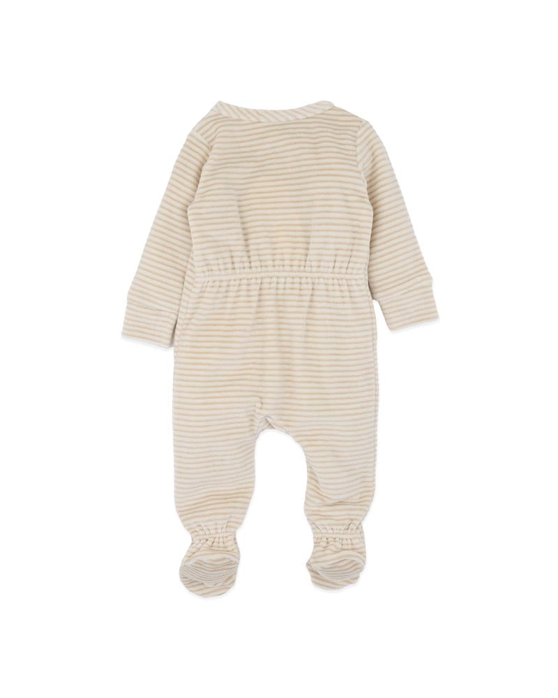 Bébé by Minihaha Hunter Stripe Velour Zip Onesie in NATURAL