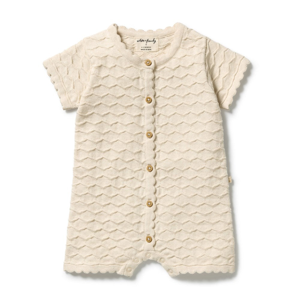 Wilson and Frenchy Milk Cloud Organic Knitted Chevron Growsuit in Milk Cloud