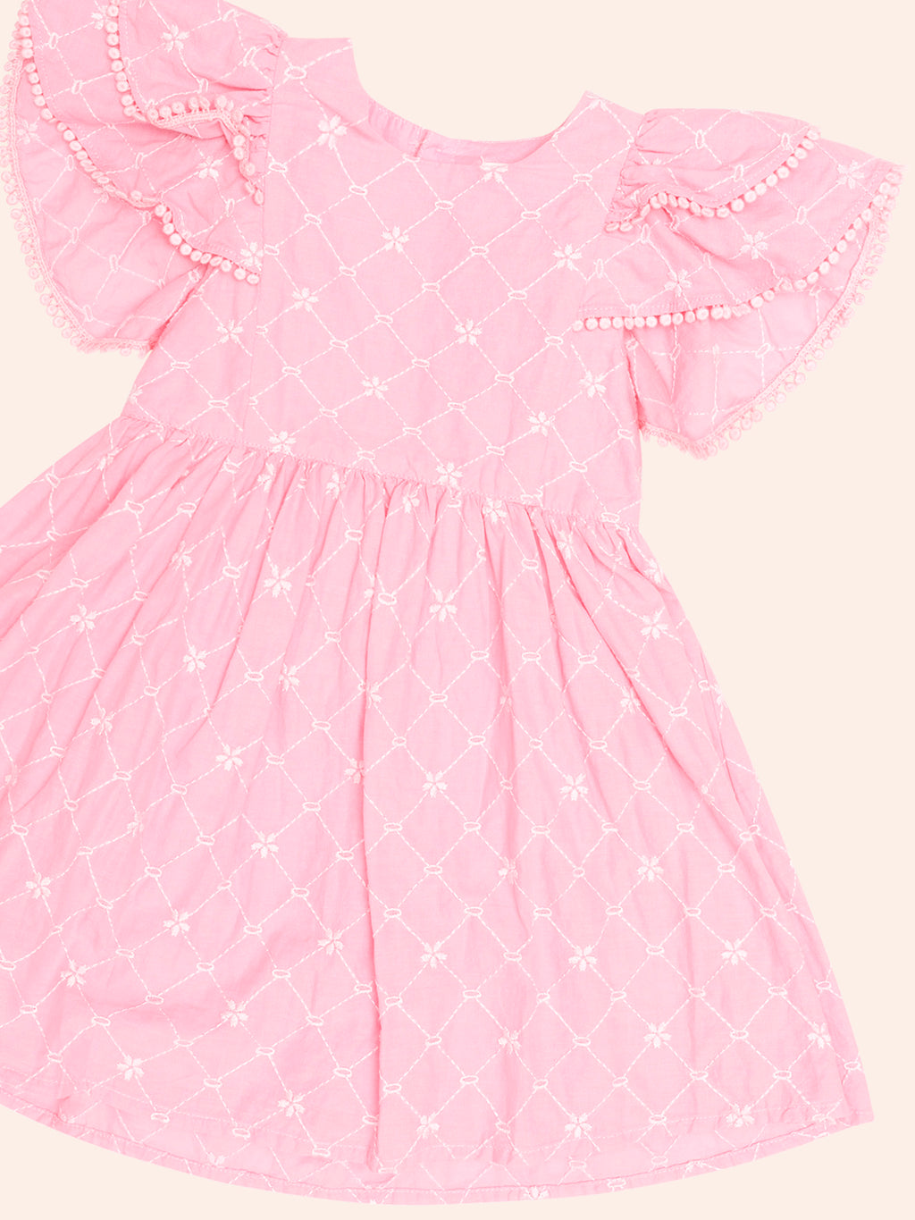 HUXBABY FLORAL BRODERIE DRESS in PEONY
