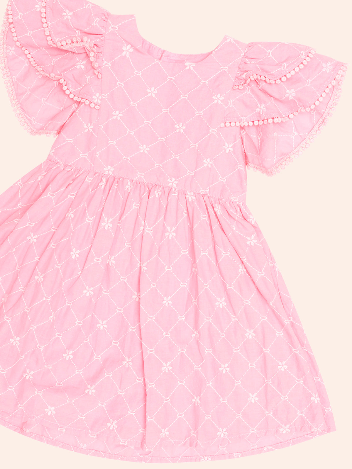 HUXBABY FLORAL BRODERIE DRESS in PEONY