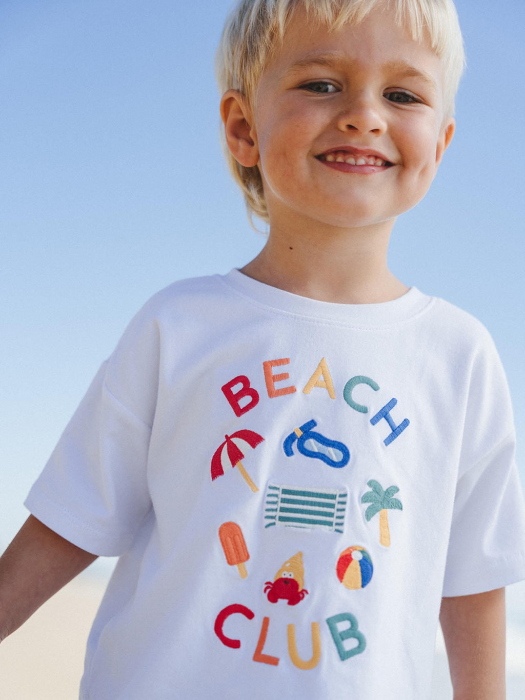 HUXBABY Beach Club Emb Drop Shoulder Tee in Single