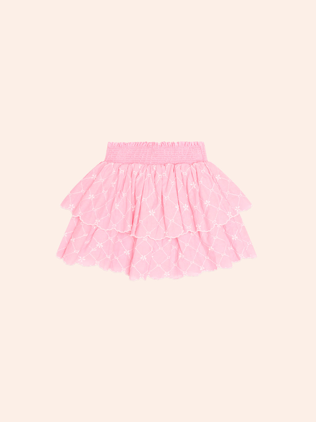 HUXBABY FLORAL BRODERIE TIERED SKIRT in PEONY