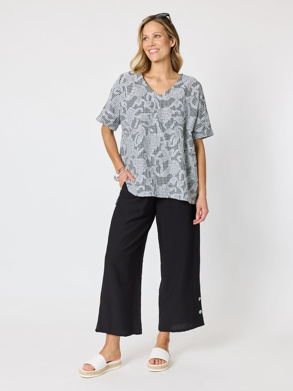 Clarity Essential Button Wide Leg Pant  - Black in Black