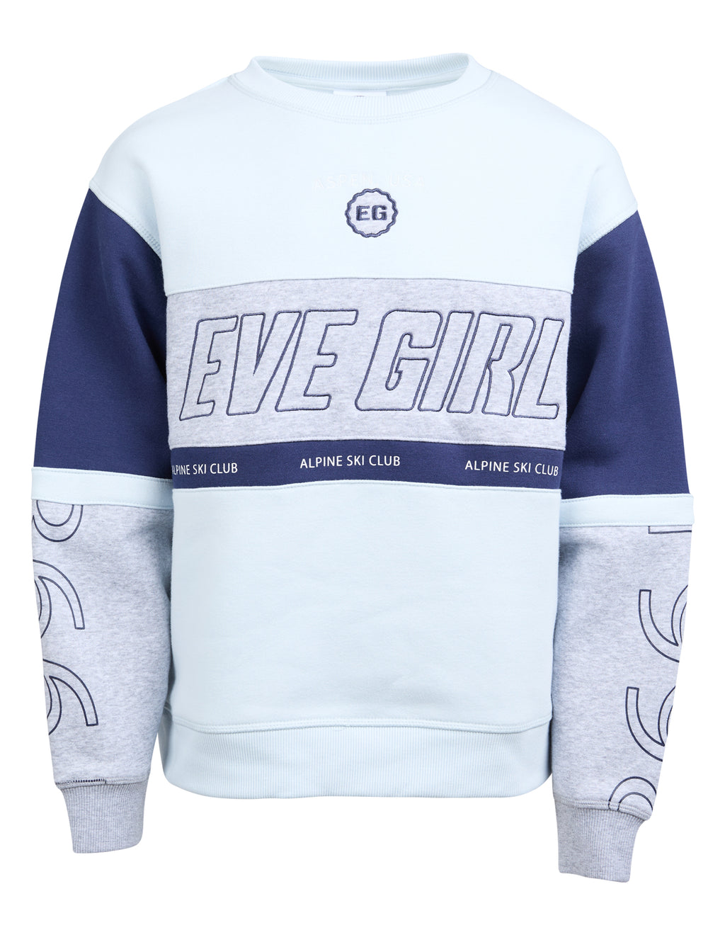Eve Girl Alpine Panelled Crew (Size 8-16) in LIGHT BLUE