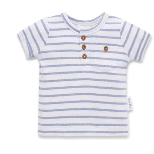 Aster & Oak - Blue Stripe Rib Henley Top (AOS25)