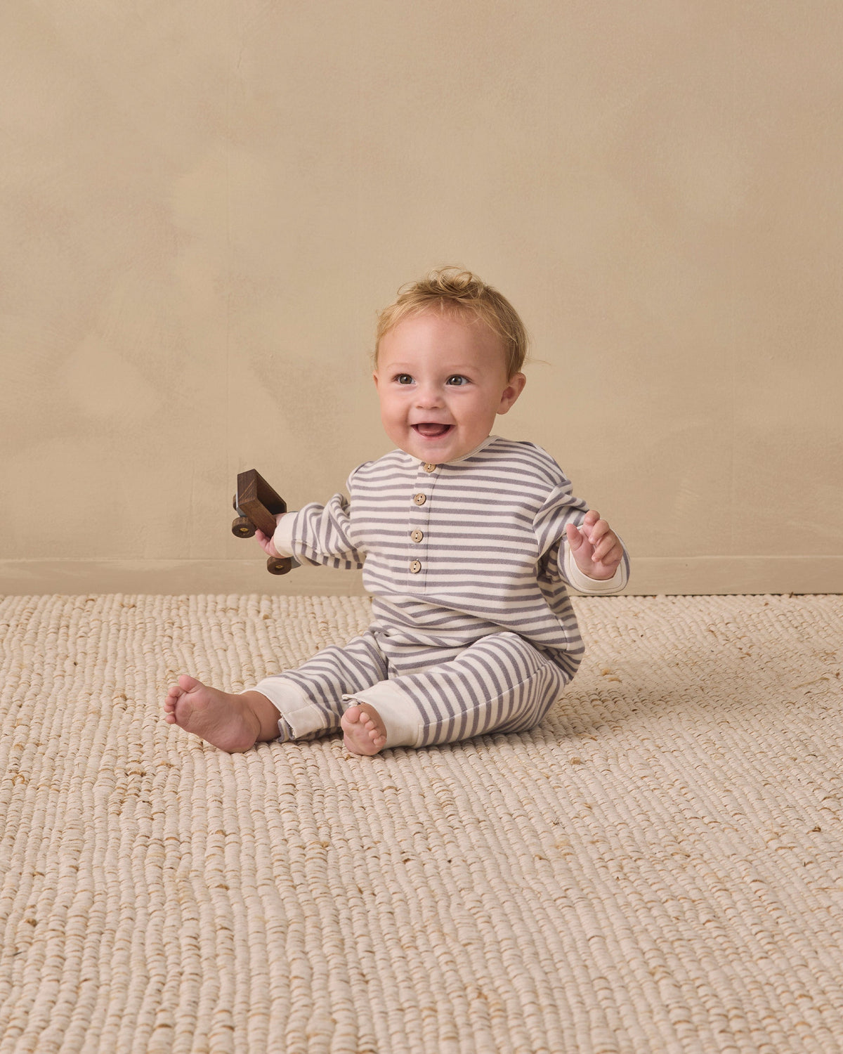 Quincy Mae Relaxed Jumpsuit Slate Stripe in SLATE