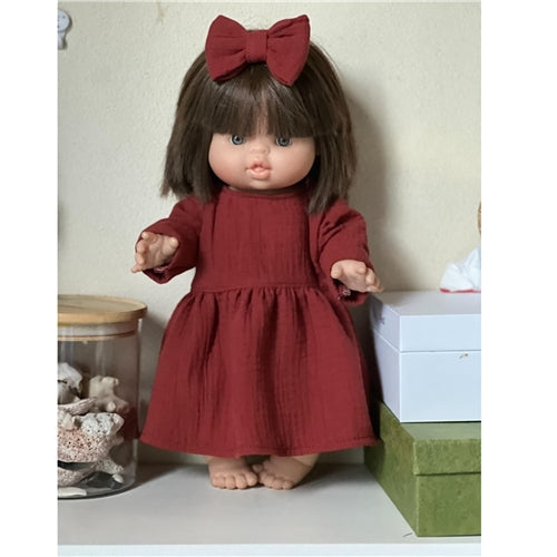 Little Mizz Dolly - Burgandy Dress & Bow Clip
