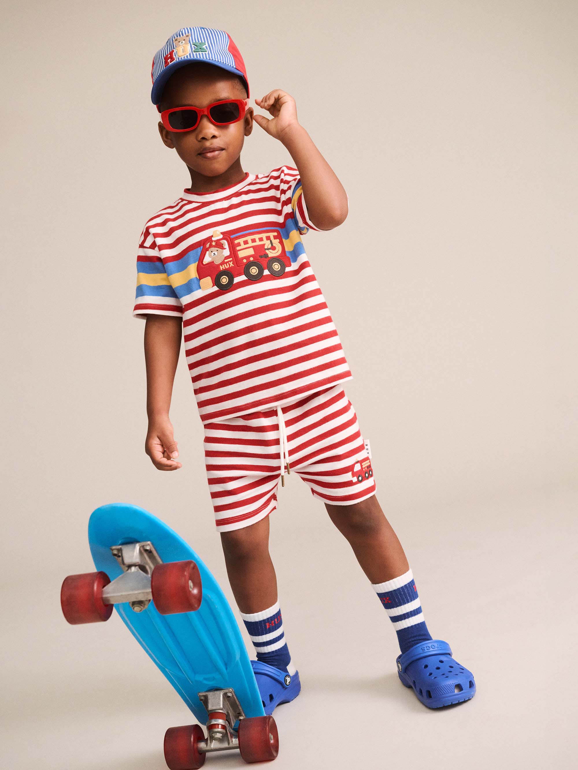 HUXBABY FIREMAN HUX STRIPE TEE in RACER RED /ALMOND MILK