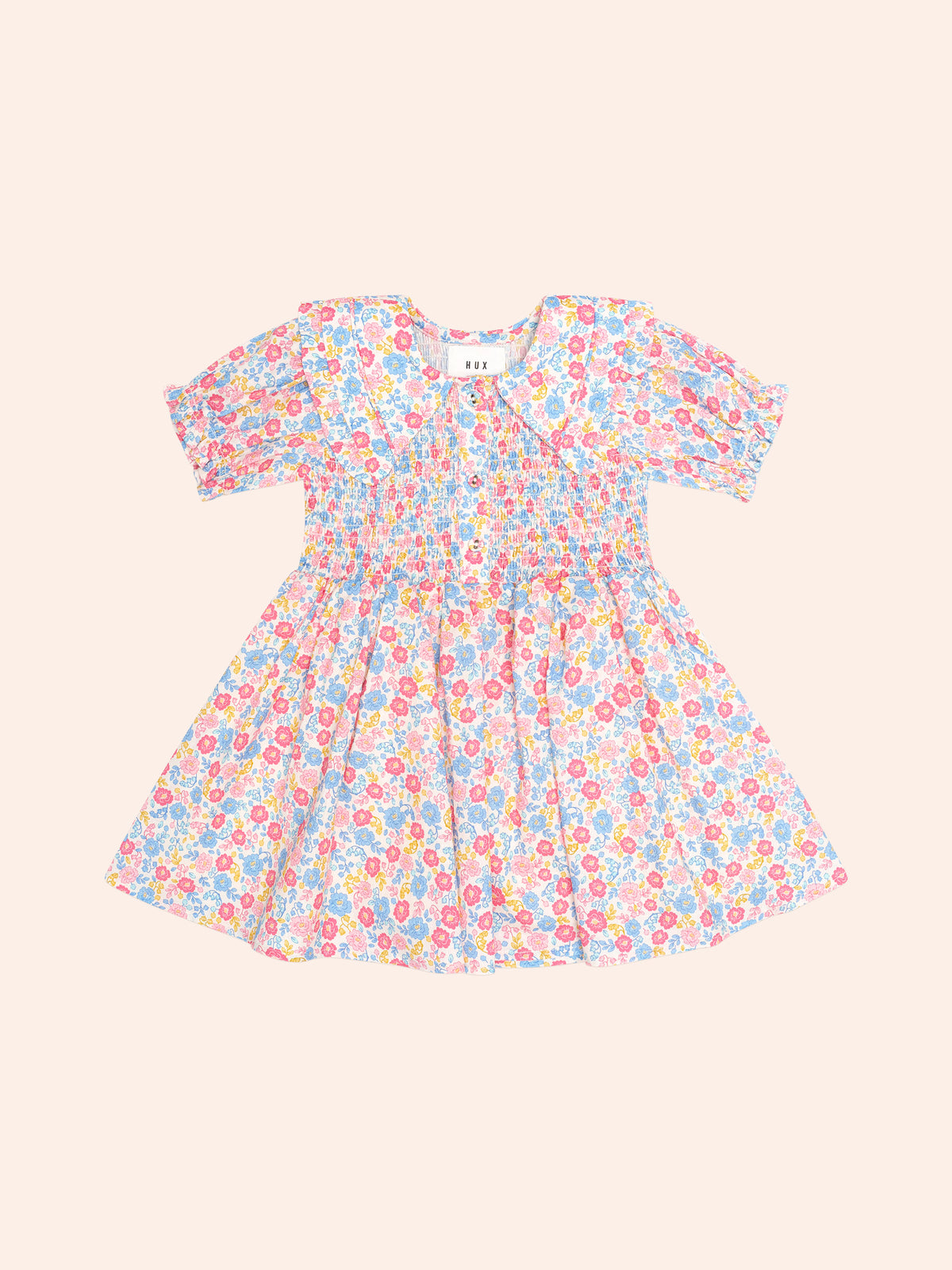 HUXBABY VINTAGE FLORAL SHIRRED COLLAR DRESS in MULTI