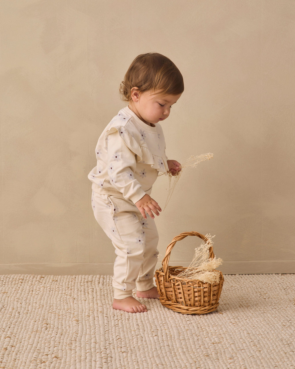 Quincy Mae Ruffle Fleece Sweatshirt Blue Daisy in NATURAL