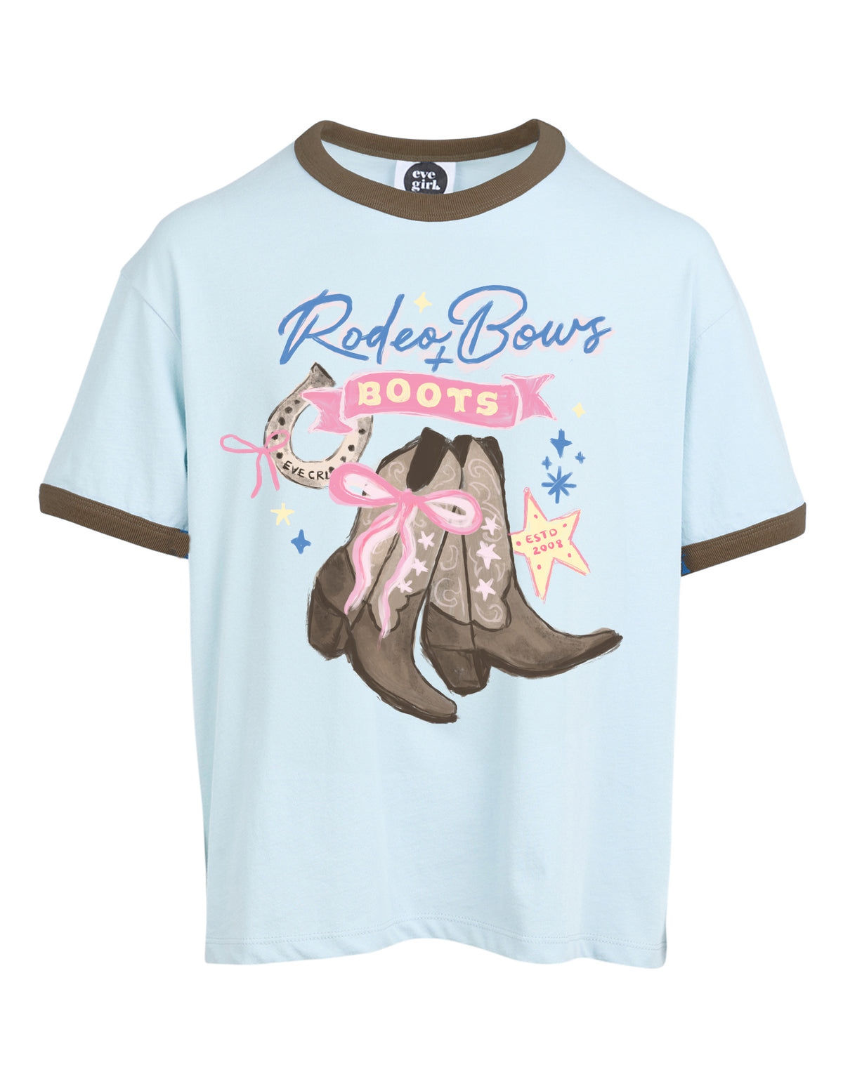 Eve Girl Boots Ringer Tee (Size 3-7) in LIGHT BLUE
