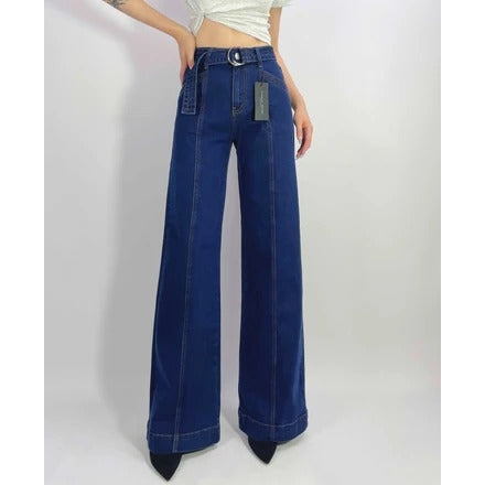 Country Denim - Stretchy Wide Leg Denim w/belt- INDIGO