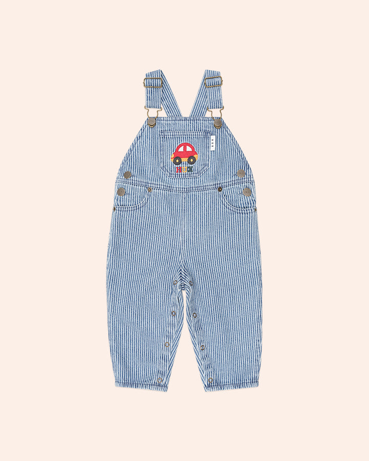Huxbaby Car Denim Stripe Overalls in BLUE STRIPE
