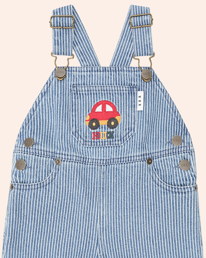 Huxbaby Car Denim Stripe Overalls in BLUE STRIPE