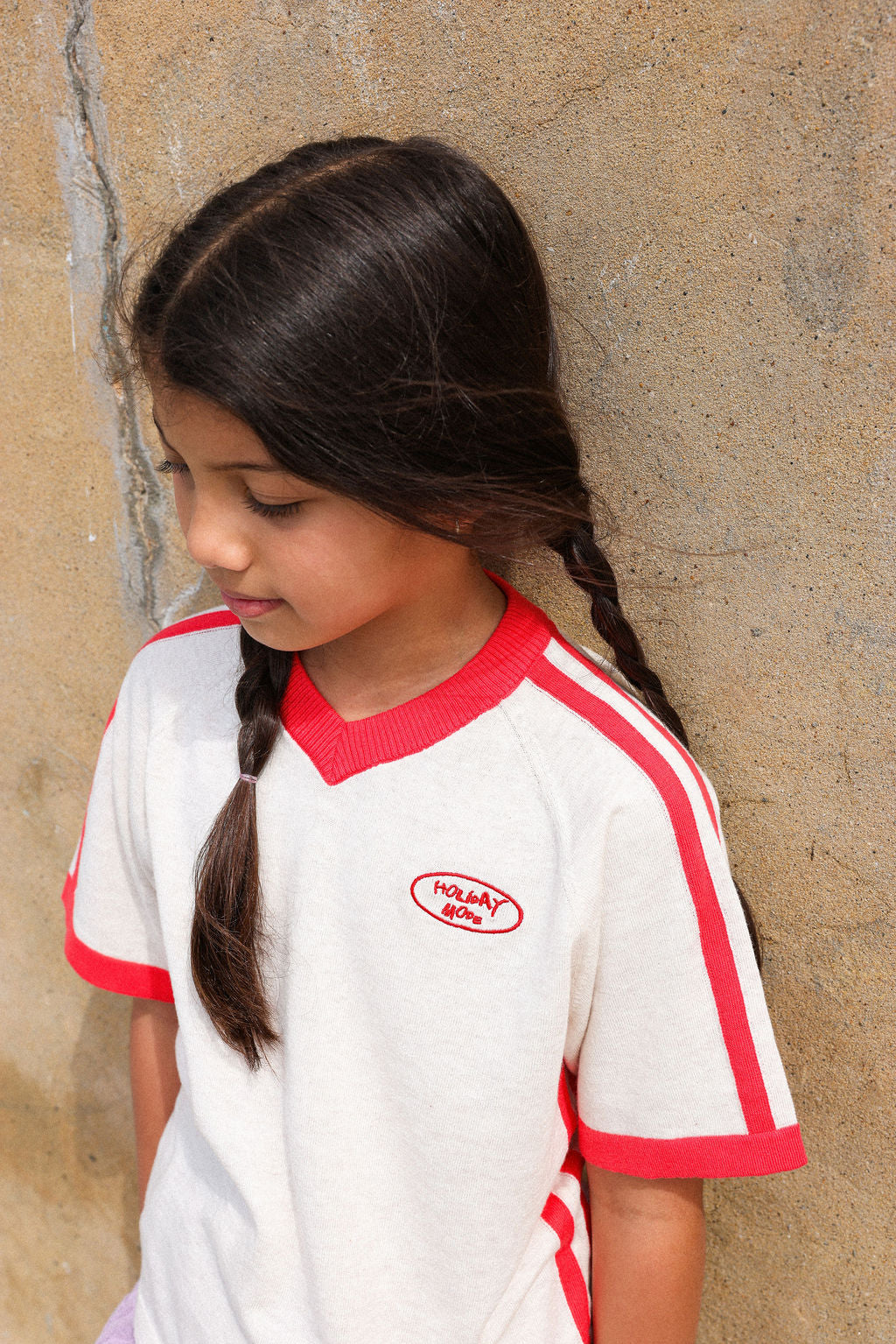 Grown Organic Knitted Contrast Tee - Fiesta & Coconut in Single