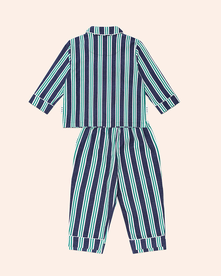 Huxbaby Classic Stripe Flannel Pj Set in NAVY/EMERALD