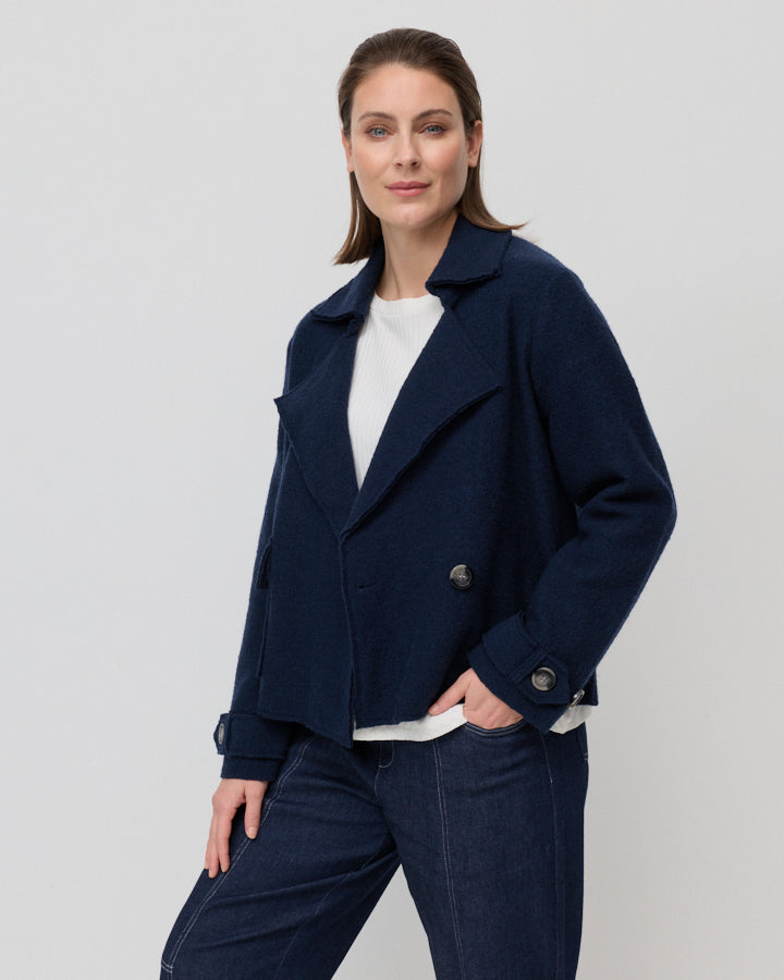 Yarra Trail Cropped Boiled Wool Jacket in NAVY